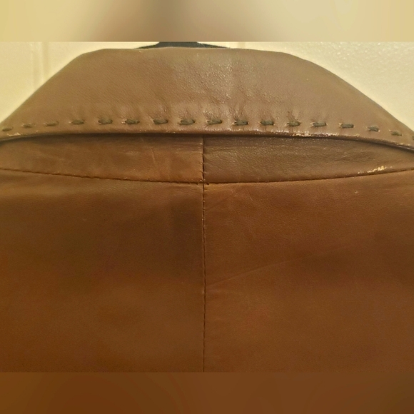 SZ L RICH WHISKEY BROWN GENUINE LEATHER BLAZER JACKET - Picture 5 of 10